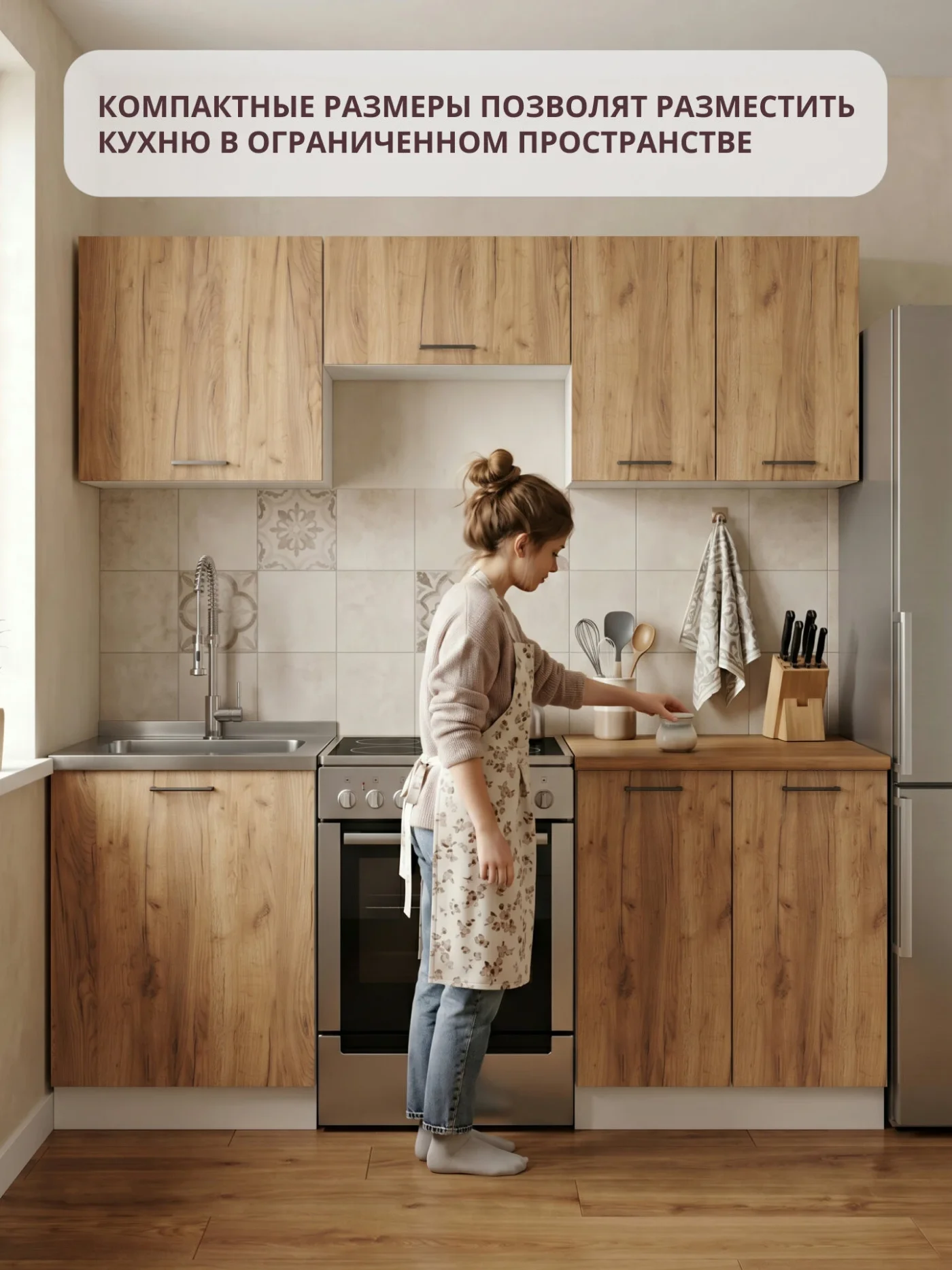 Кухонный гарнитур прямой олмеко Марта-5, 200см, дуб золотой, белый