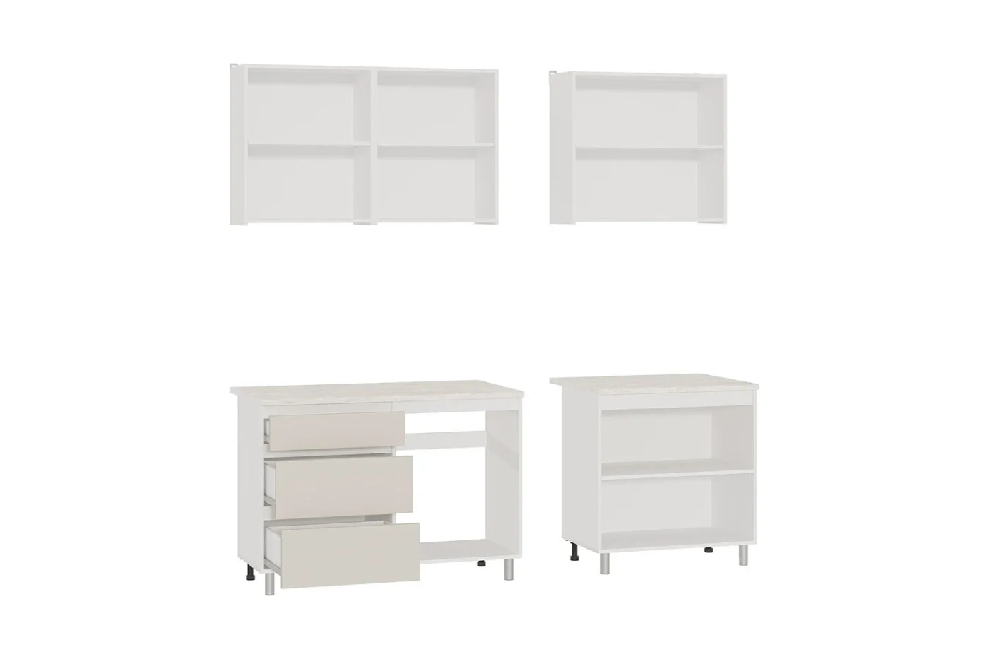 Кухня Ренер 200х220х60 см, со столешницей, белый/кашемир/королевский опал светлый