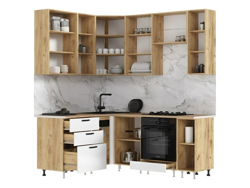 МИФ Кухня Рио NEW угловая 1.6х2.0м Компоновка №2 дуб крафт белый дуб крафт белый