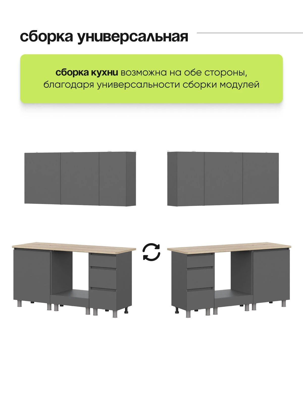 ARNIKA Кухонный гарнитур со столешницей "Довер", 160см, графит